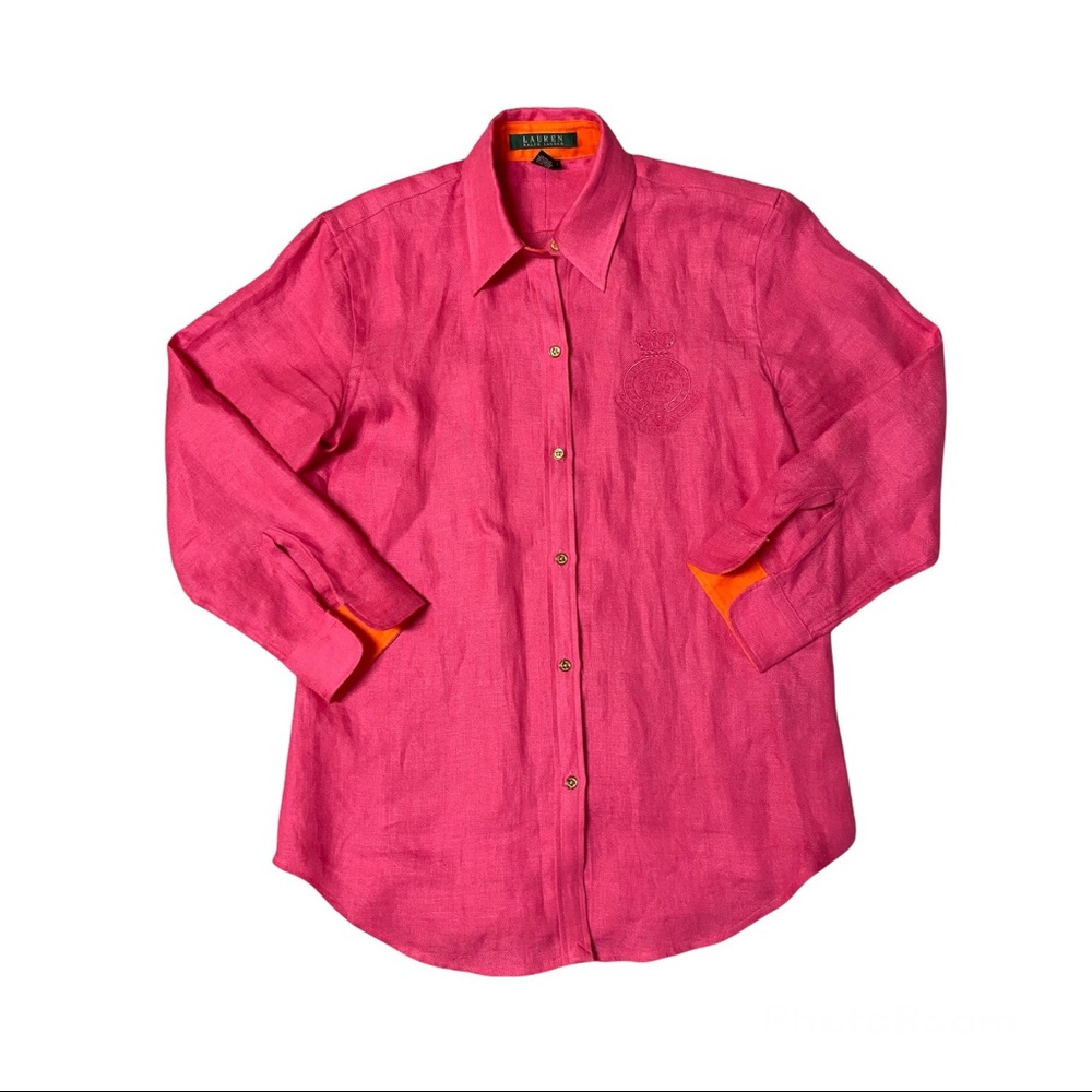 LAUREN RALPH LAUREN Women’s Linen Blouse Hot Pink & Orange Size XS